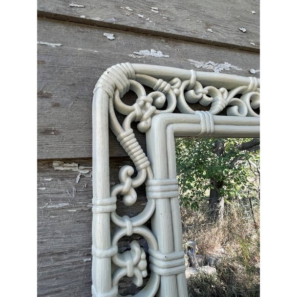 Vintage 1970s Syroco Homco White Faux Wicker Rattan Wall Mirror 14.5x12.5 - Picture 10 of 15